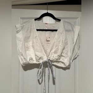 Free People White Crop Top Tie Front Size Medium